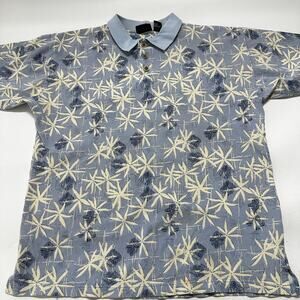 Vintage OP Mens Polo Shirt XL Blue Tropical Hawaiian BLEMISH DISTRESS SLEEVES